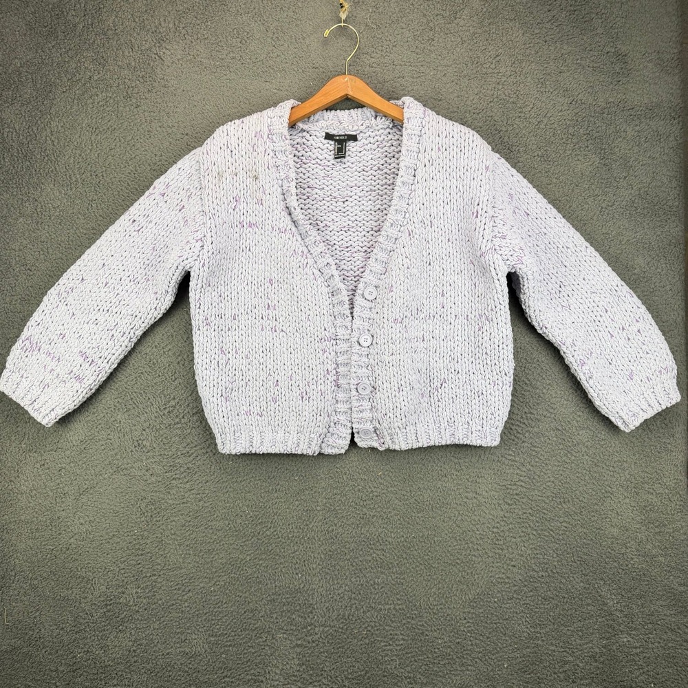 Forever 21 Womens Lavender Chunky Knit Cardigan Sweater Purple Small V-Neck